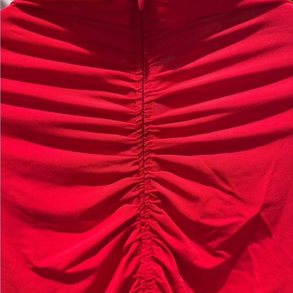 A.L.C. Ansel Tulle Ruched Cinched Long Sleeve Top Red Shirt - Picture 4 of 4